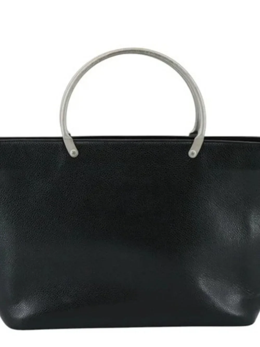 CHANEL Hand Bag Grained Calf Skin Black CC Auth